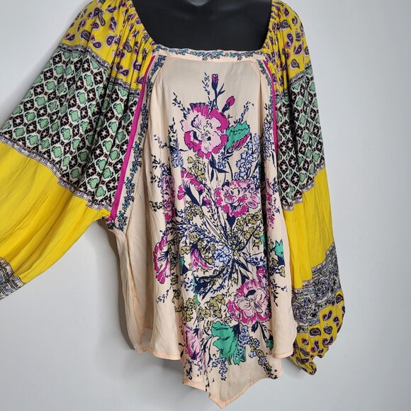 Free People Positano Shirt Size Small Womens Floral Lightweight Boho Top Yellow - Picture 4 of 8